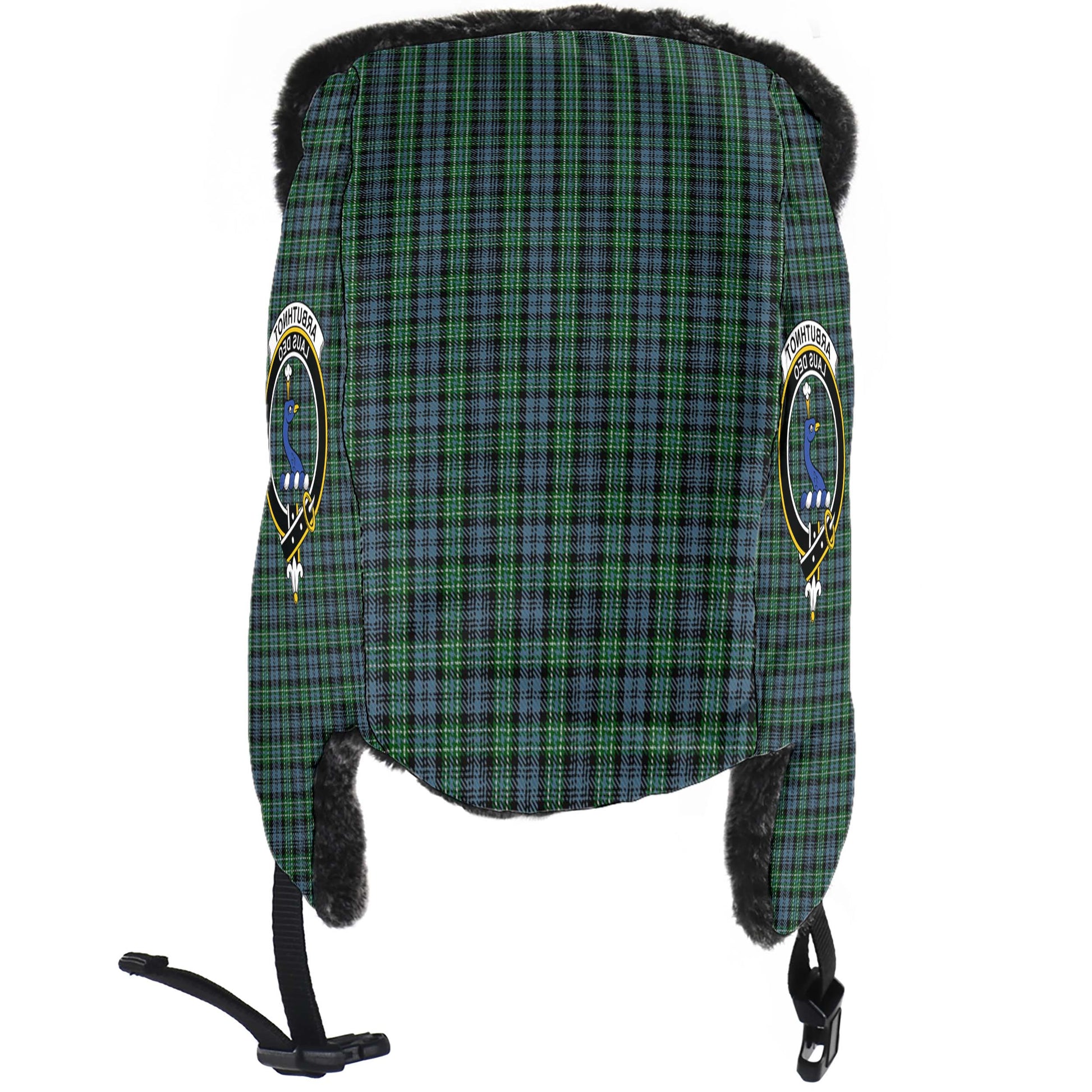 Arbuthnot Tartan Winter Trapper Hat with Family Crest - Tartanvibesclothing