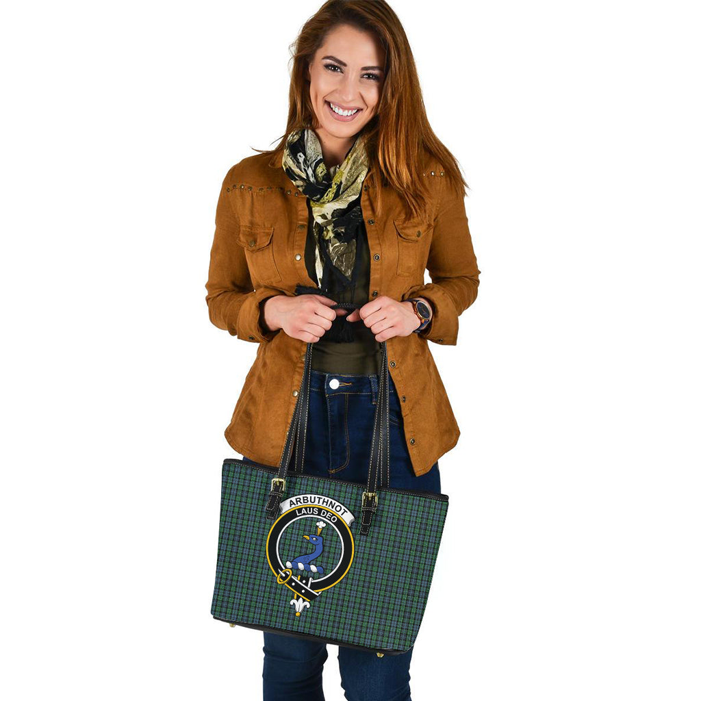 Arbuthnot Tartan Leather Tote Bag with Family Crest - Tartanvibesclothing