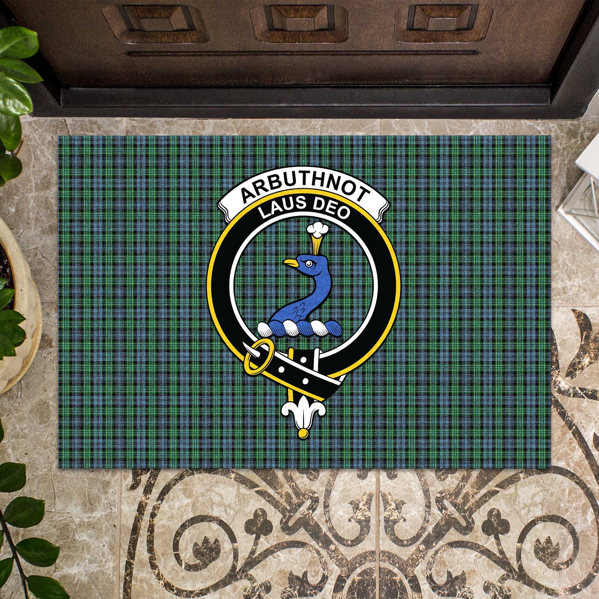 Arbuthnot Tartan Door Mat with Family Crest - Tartanvibesclothing