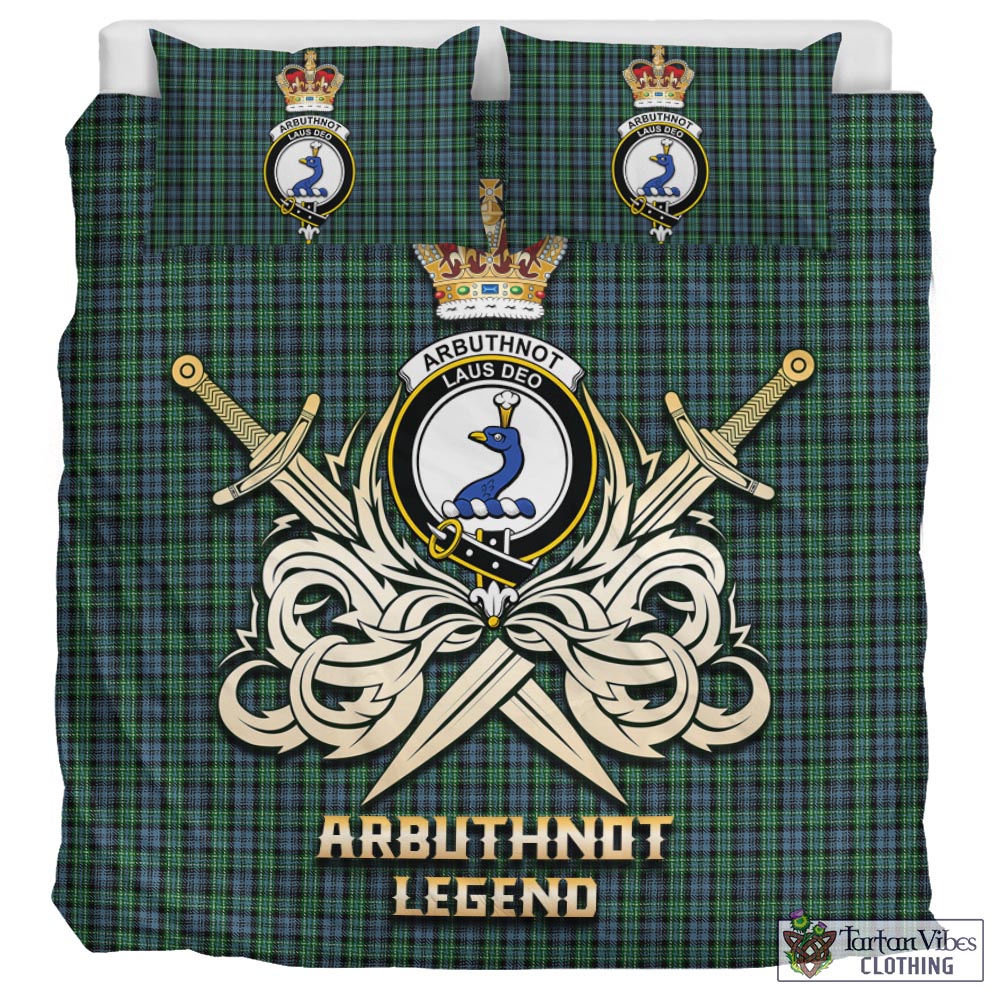 Tartan Vibes Clothing Arbuthnot Tartan Bedding Set with Clan Crest and the Golden Sword of Courageous Legacy