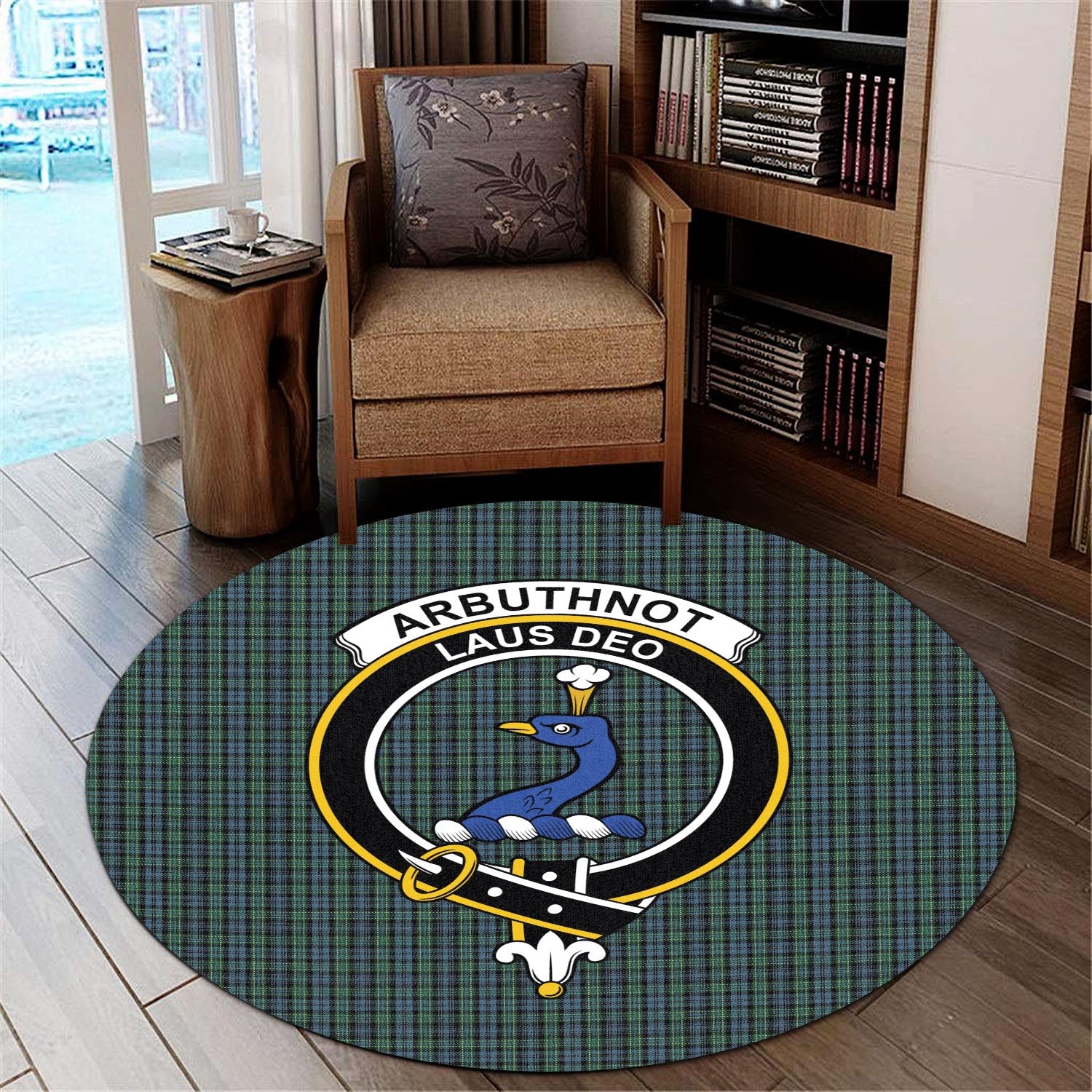 Arbuthnot Tartan Round Rug with Family Crest - Tartanvibesclothing