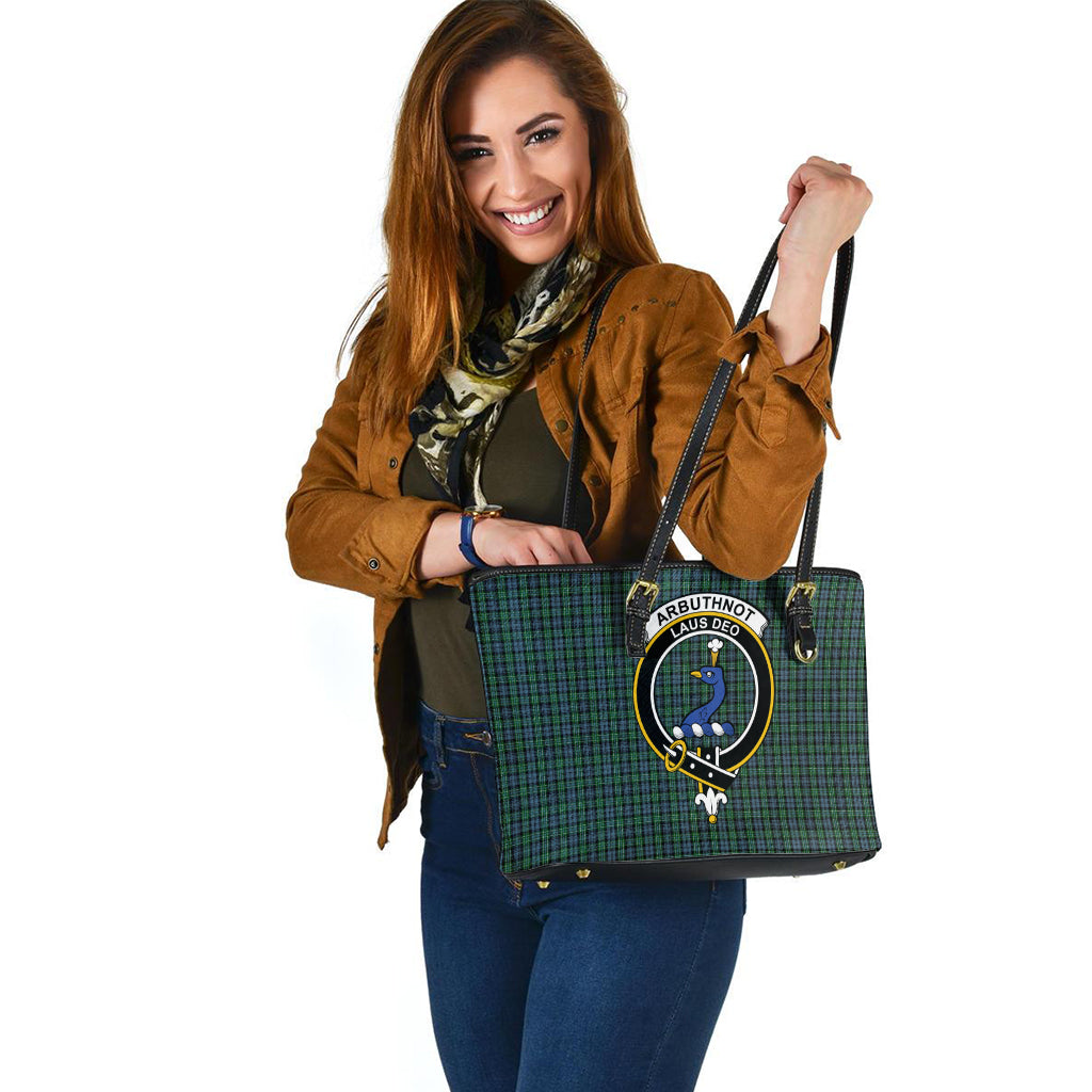 Arbuthnot Tartan Leather Tote Bag with Family Crest - Tartanvibesclothing