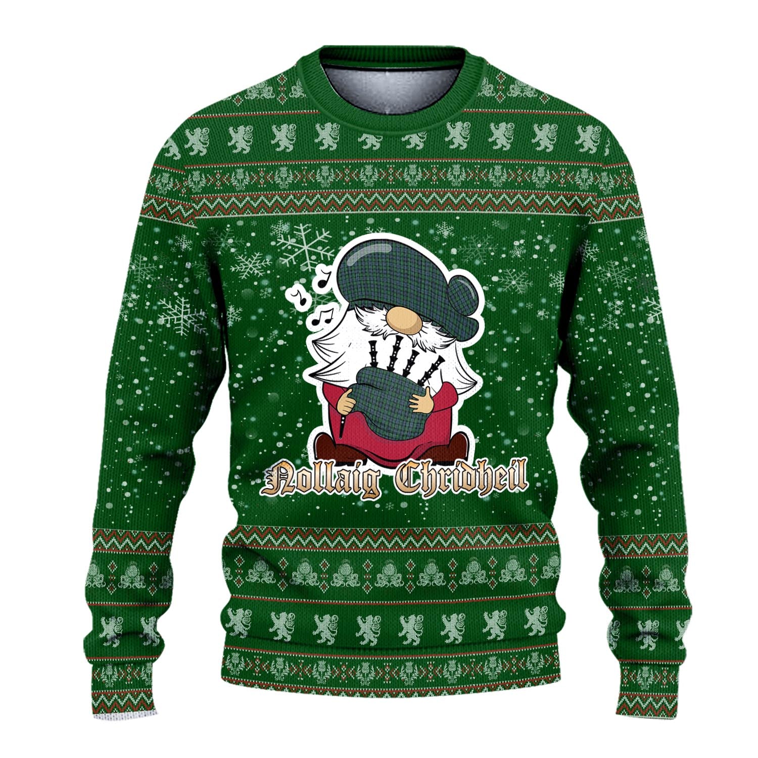 Arbuthnot Clan Christmas Family Knitted Sweater with Funny Gnome Playing Bagpipes - Tartanvibesclothing