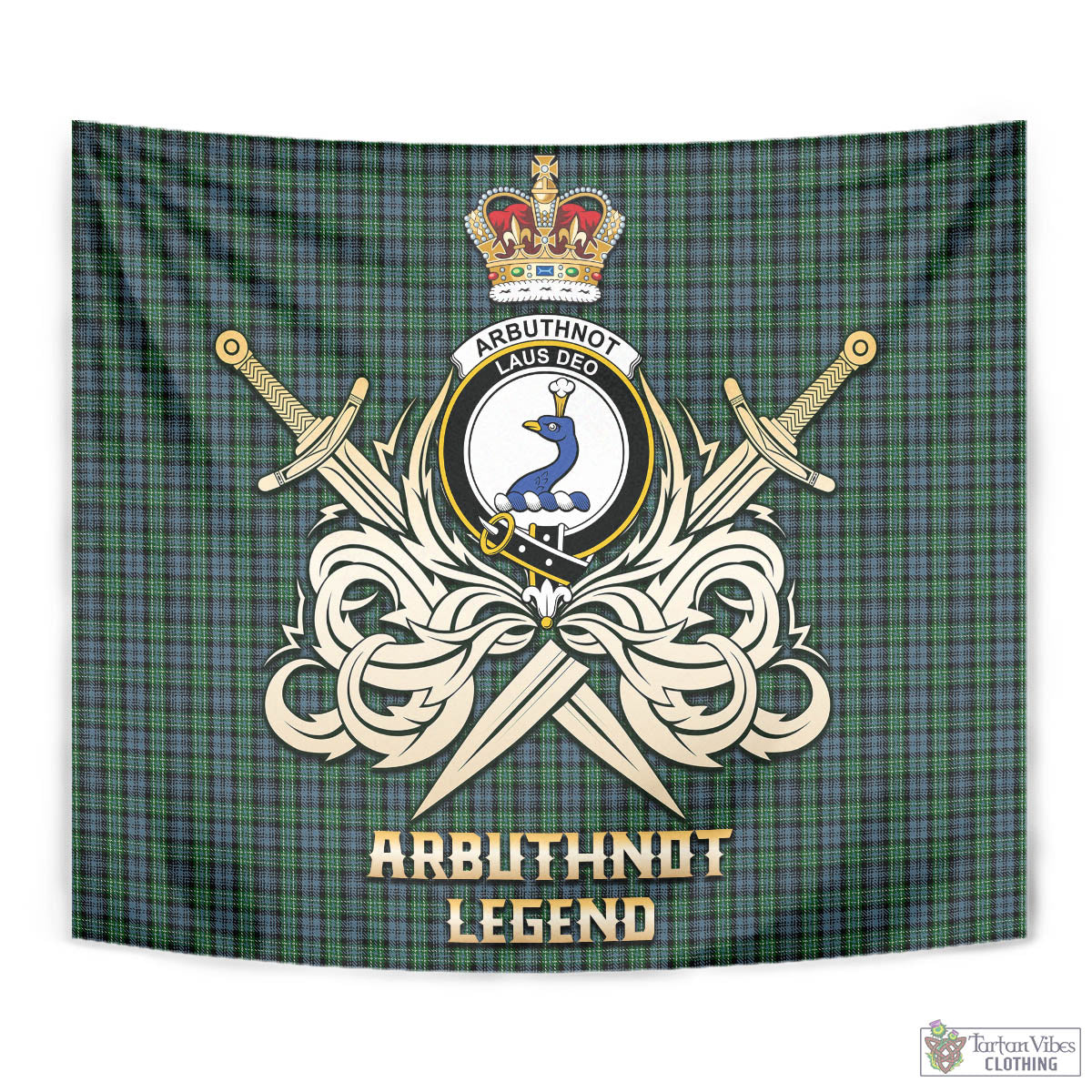 Tartan Vibes Clothing Arbuthnot Tartan Tapestry with Clan Crest and the Golden Sword of Courageous Legacy