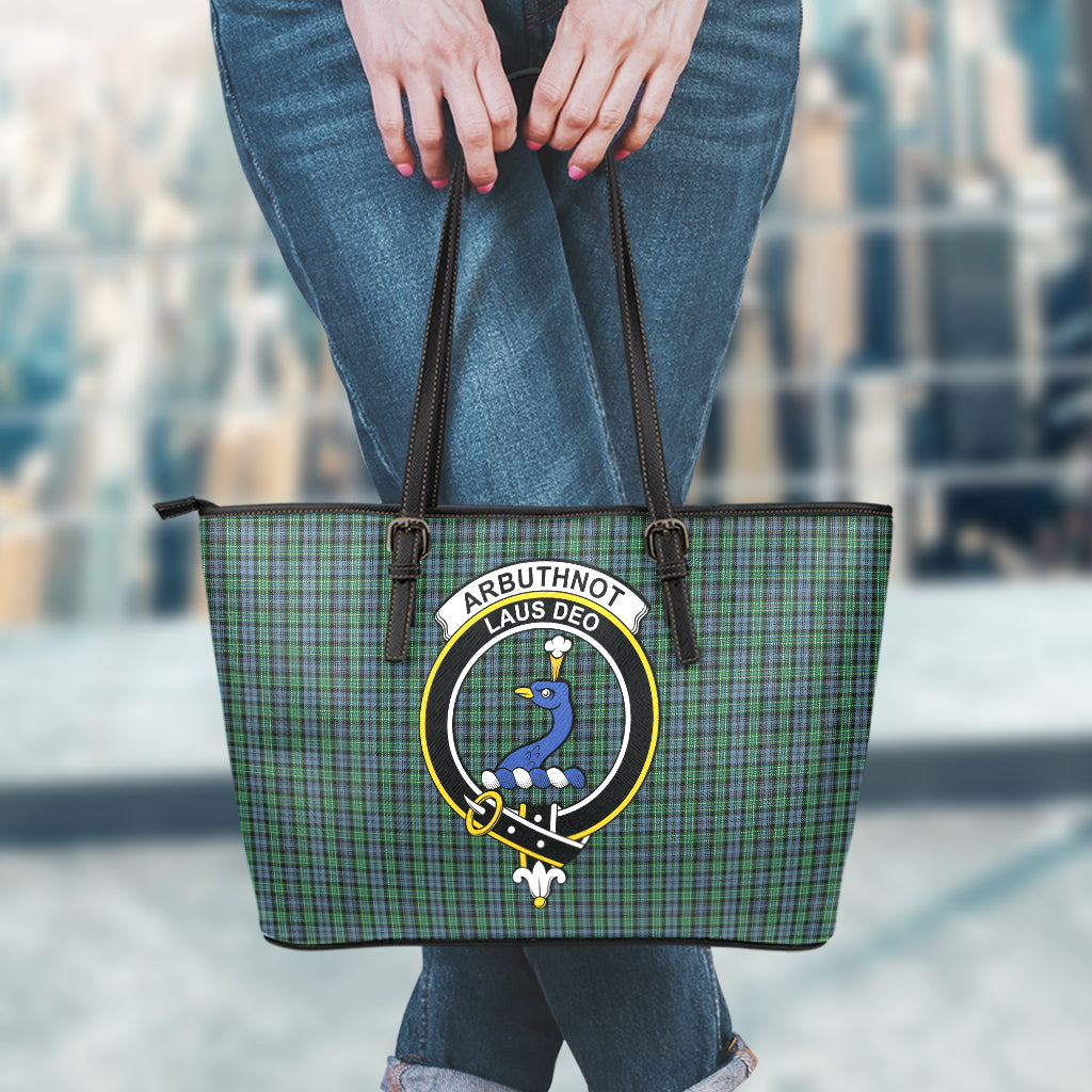 Arbuthnot Tartan Leather Tote Bag with Family Crest - Tartanvibesclothing