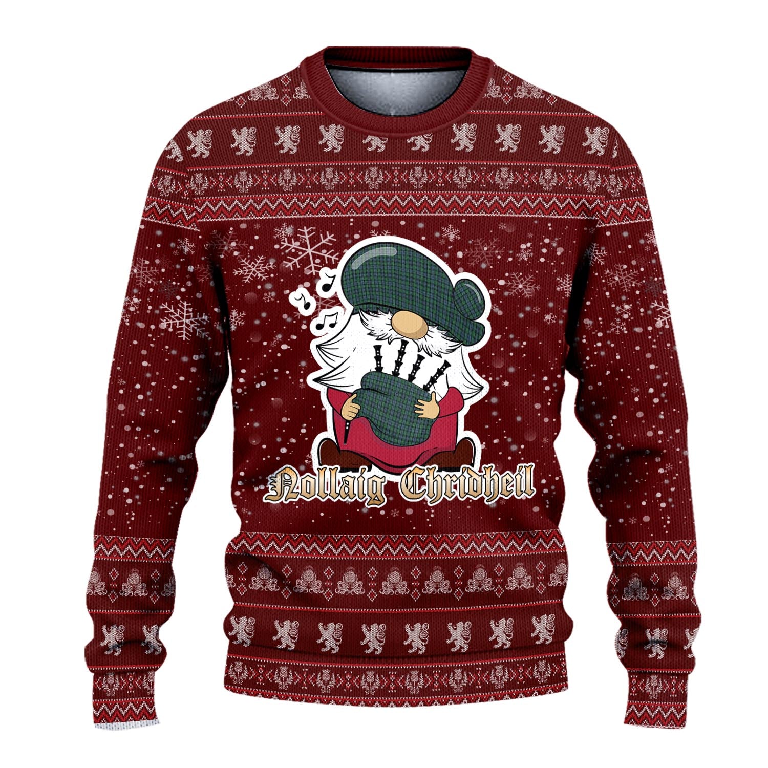 Arbuthnot Clan Christmas Family Knitted Sweater with Funny Gnome Playing Bagpipes - Tartanvibesclothing