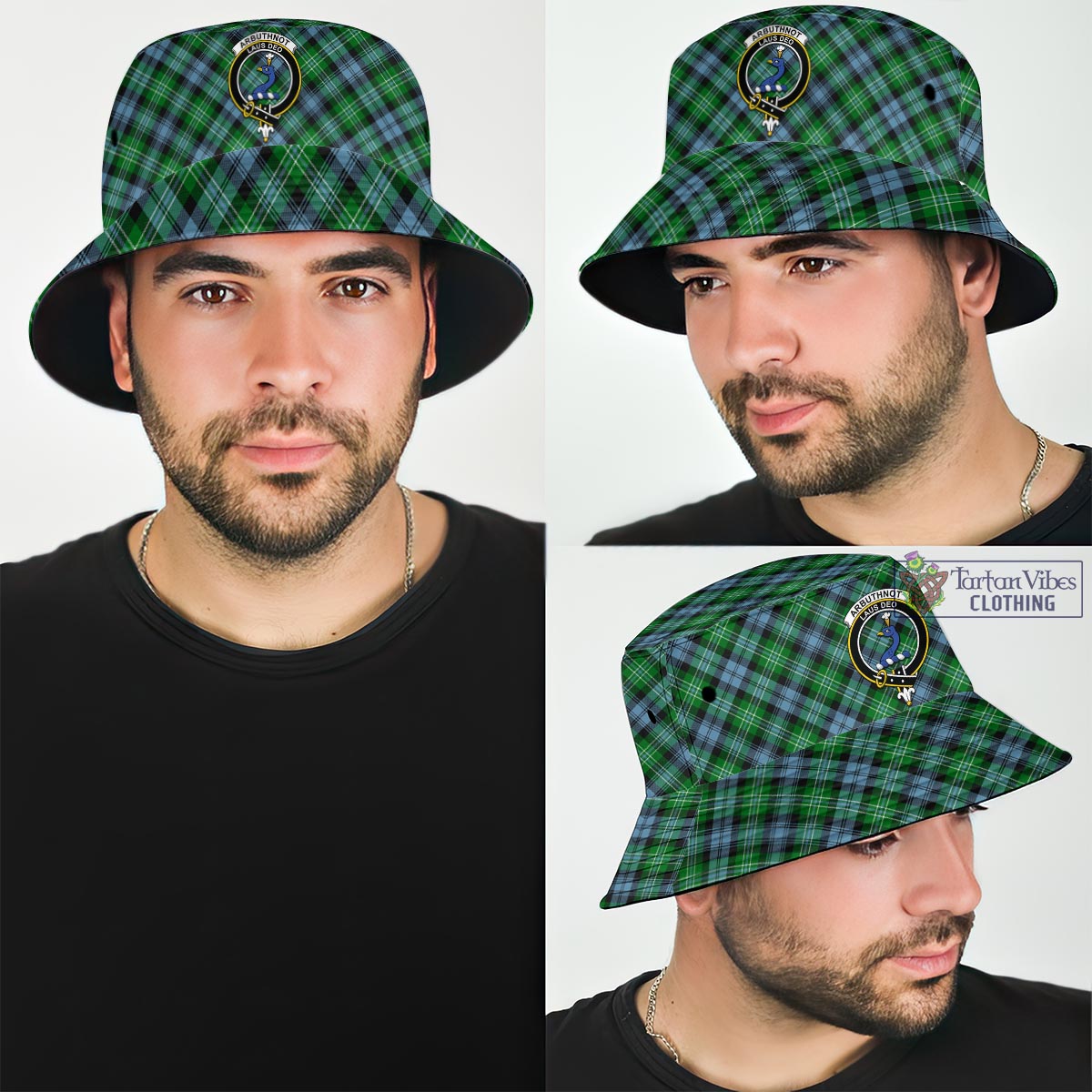 Tartan Vibes Clothing Arbuthnot Ancient Tartan Bucket Hat with Family Crest