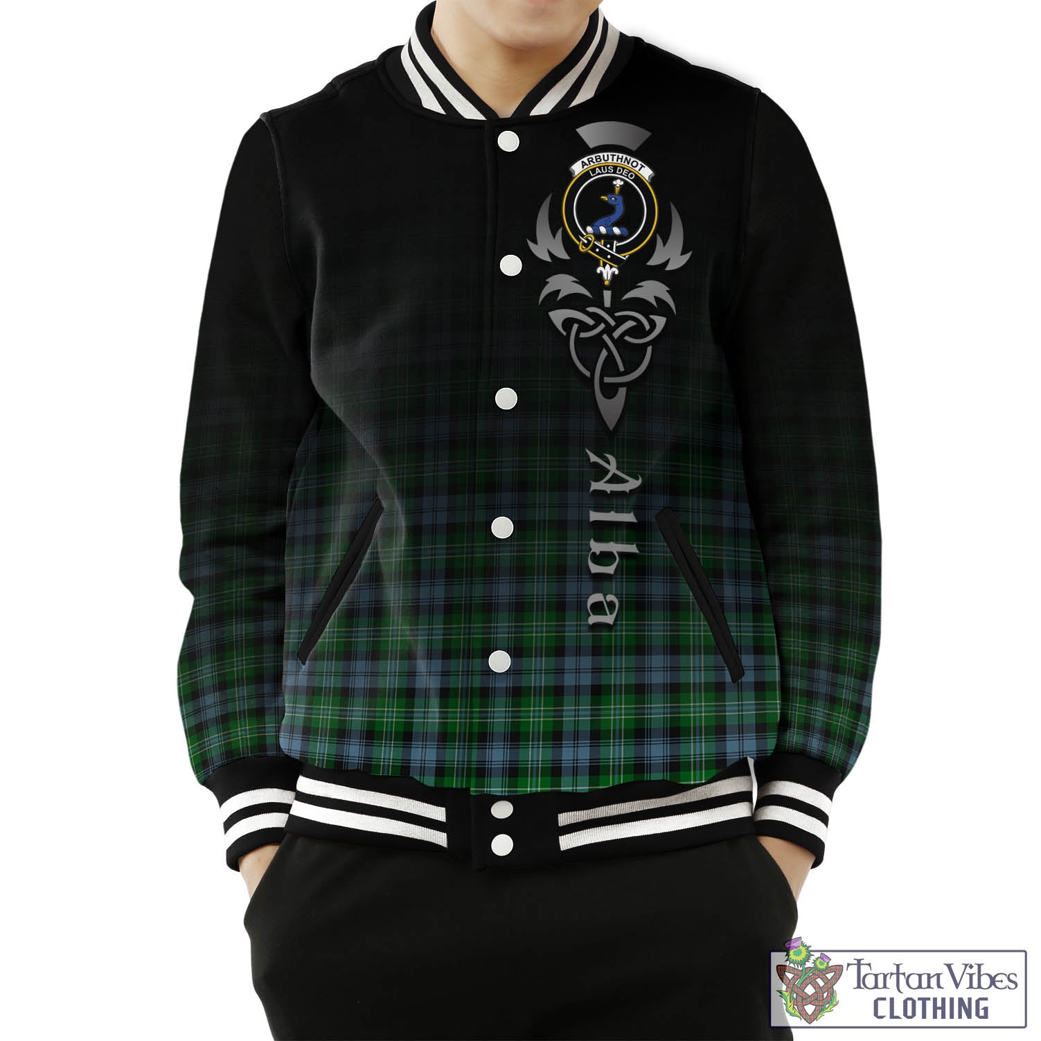 Tartan Vibes Clothing Arbuthnot Ancient Tartan Baseball Jacket Featuring Alba Gu Brath Family Crest Celtic Inspired