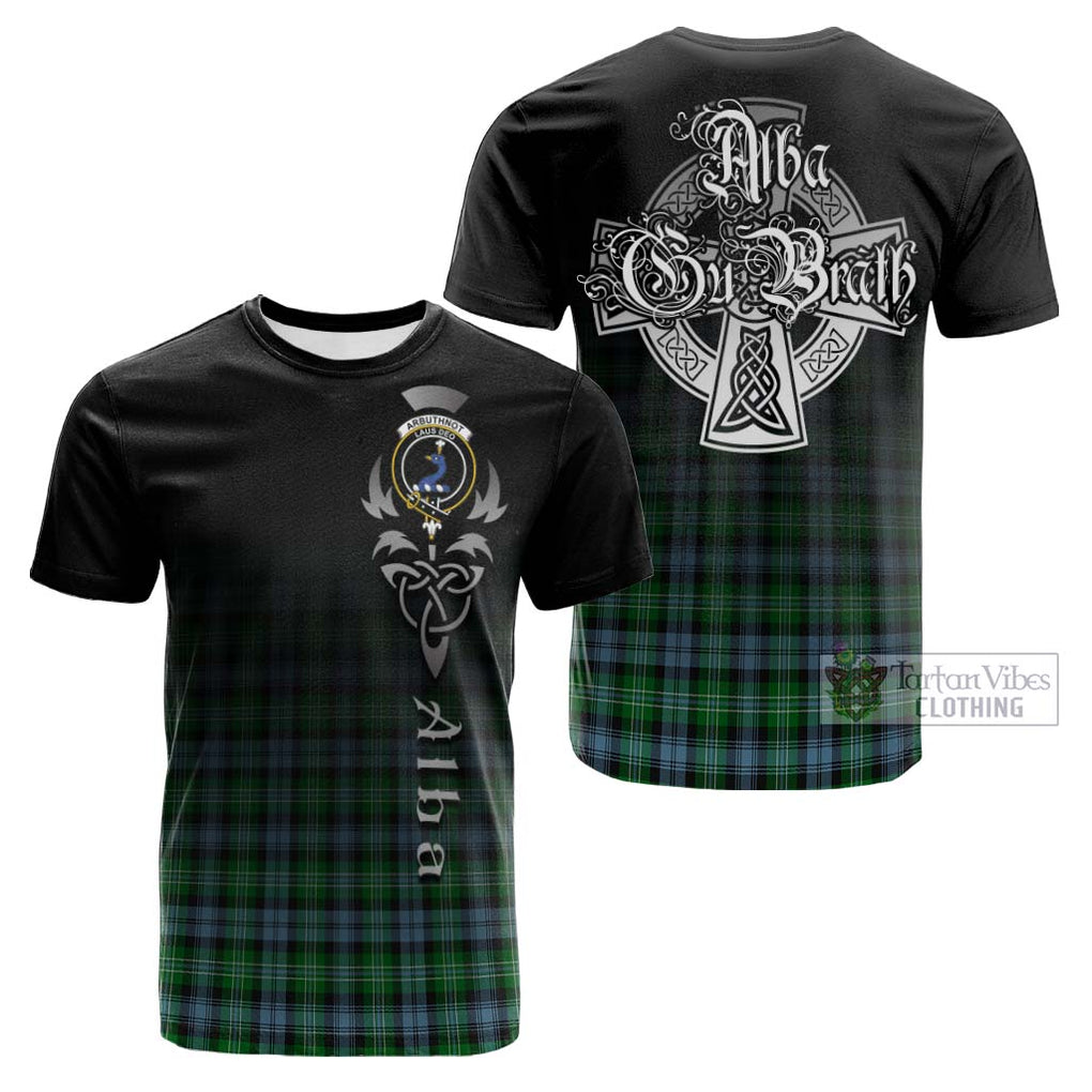 Tartan Vibes Clothing Arbuthnot Ancient Tartan Cotton T-shirt Featuring Alba Gu Brath Family Crest Celtic Inspired