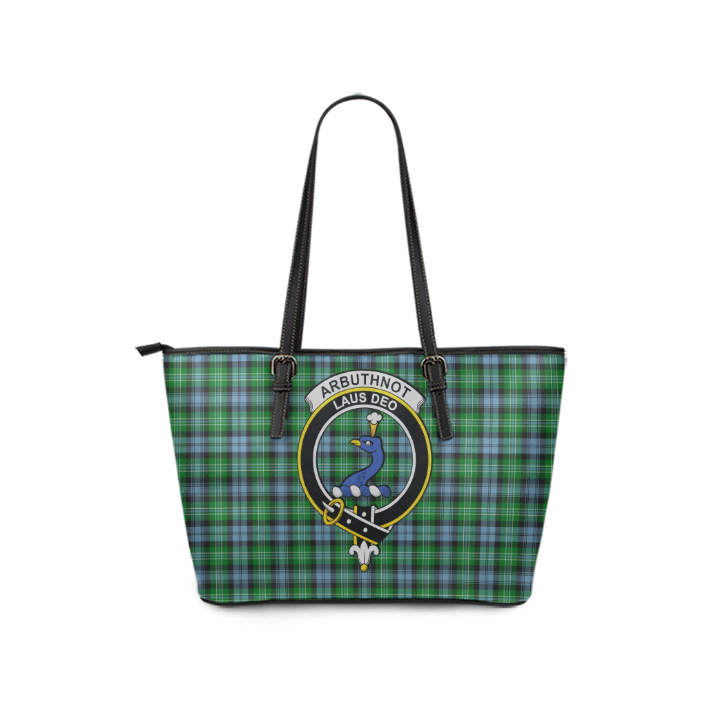 Arbuthnot Ancient Tartan Leather Tote Bag with Family Crest - Tartanvibesclothing