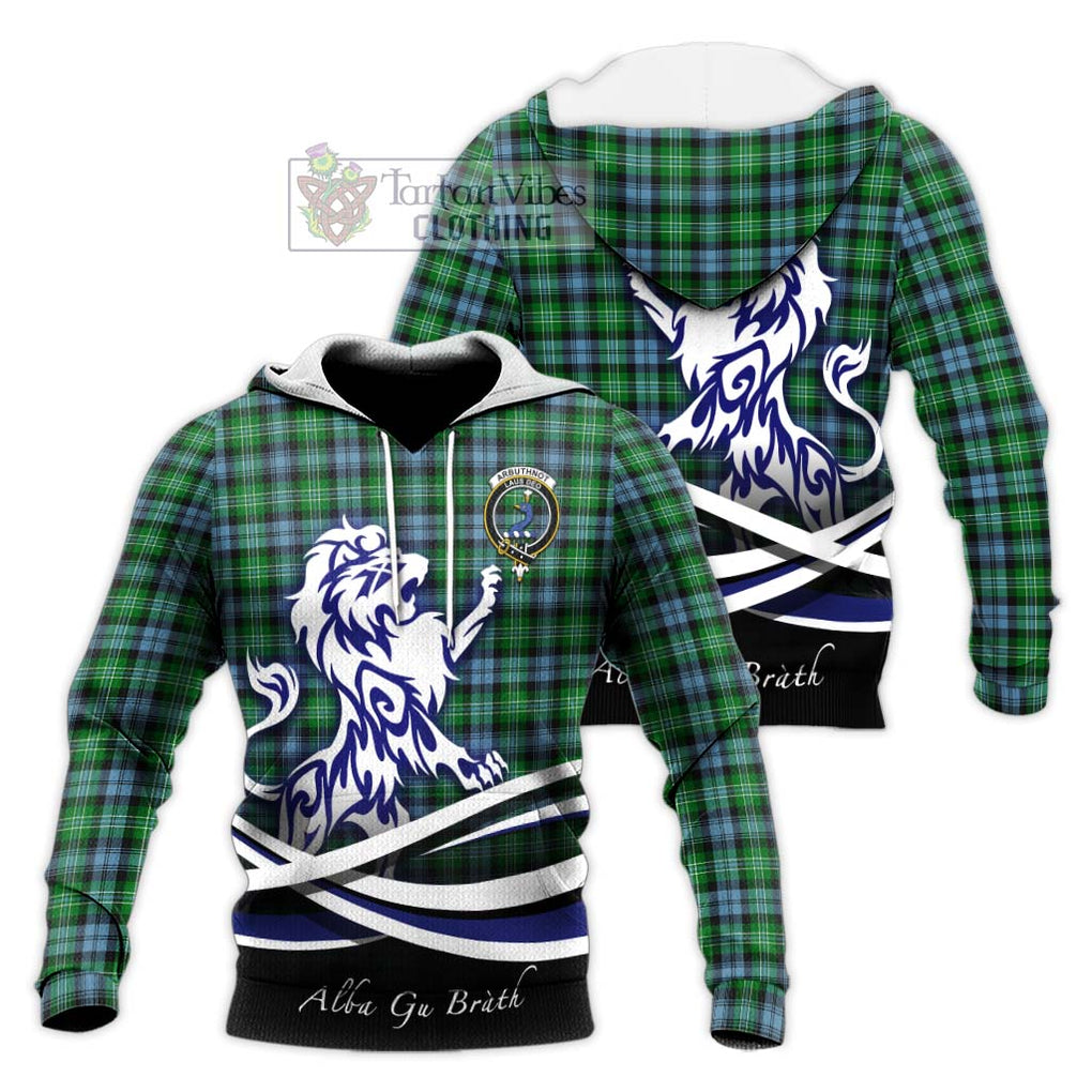 Arbuthnot Ancient Tartan Knitted Hoodie with Alba Gu Brath Regal Lion Emblem Unisex Knitted Pullover Hoodie - Tartanvibesclothing Shop