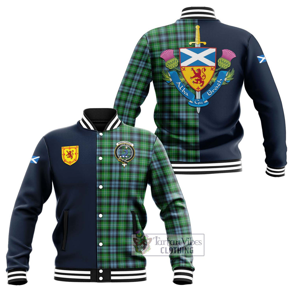 Tartan Vibes Clothing Arbuthnot Ancient Tartan Baseball Jacket with Scottish Lion Royal Arm Half Style