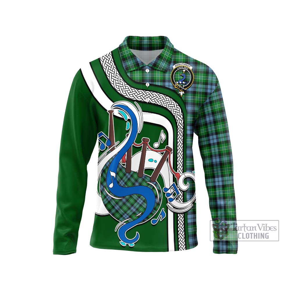 Tartan Vibes Clothing Arbuthnot Ancient Tartan Long Sleeve Polo Shirt with Epic Bagpipe Style