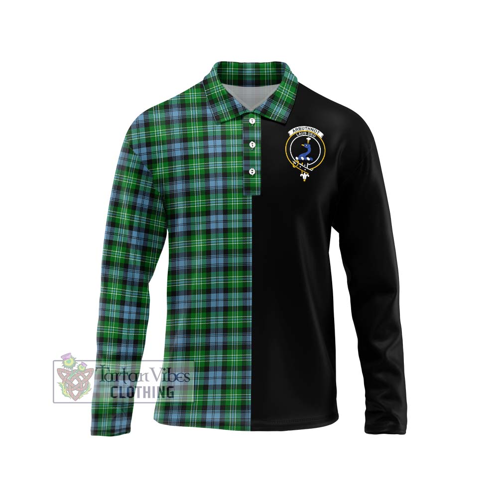 Arbuthnot Ancient Tartan Long Sleeve Polo Shirt with Family Crest and Half Of Me Style Unisex - Tartanvibesclothing Shop