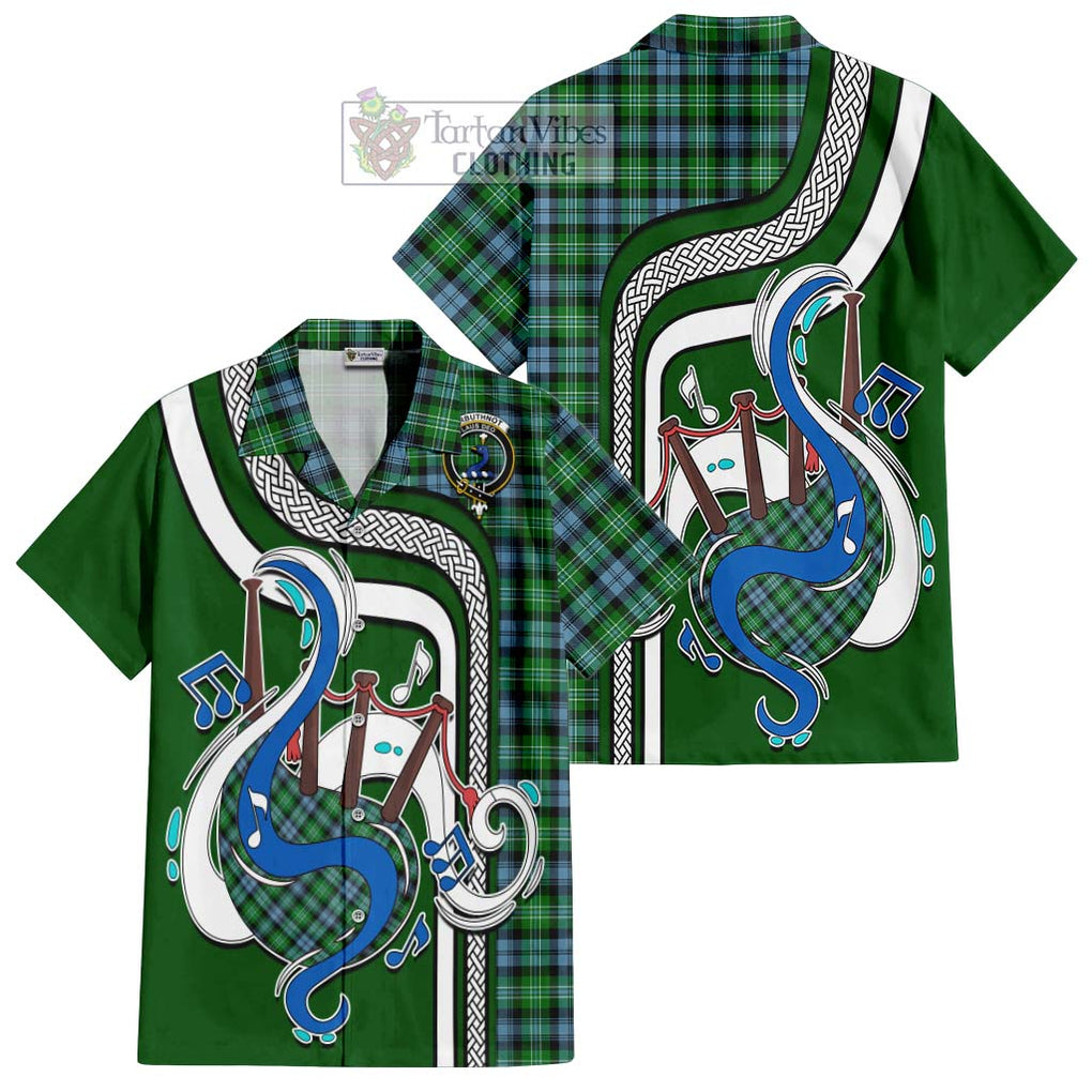 Arbuthnot Ancient Tartan Short Sleeve Button Shirt with Epic Bagpipe Style Kid - Tartanvibesclothing Shop