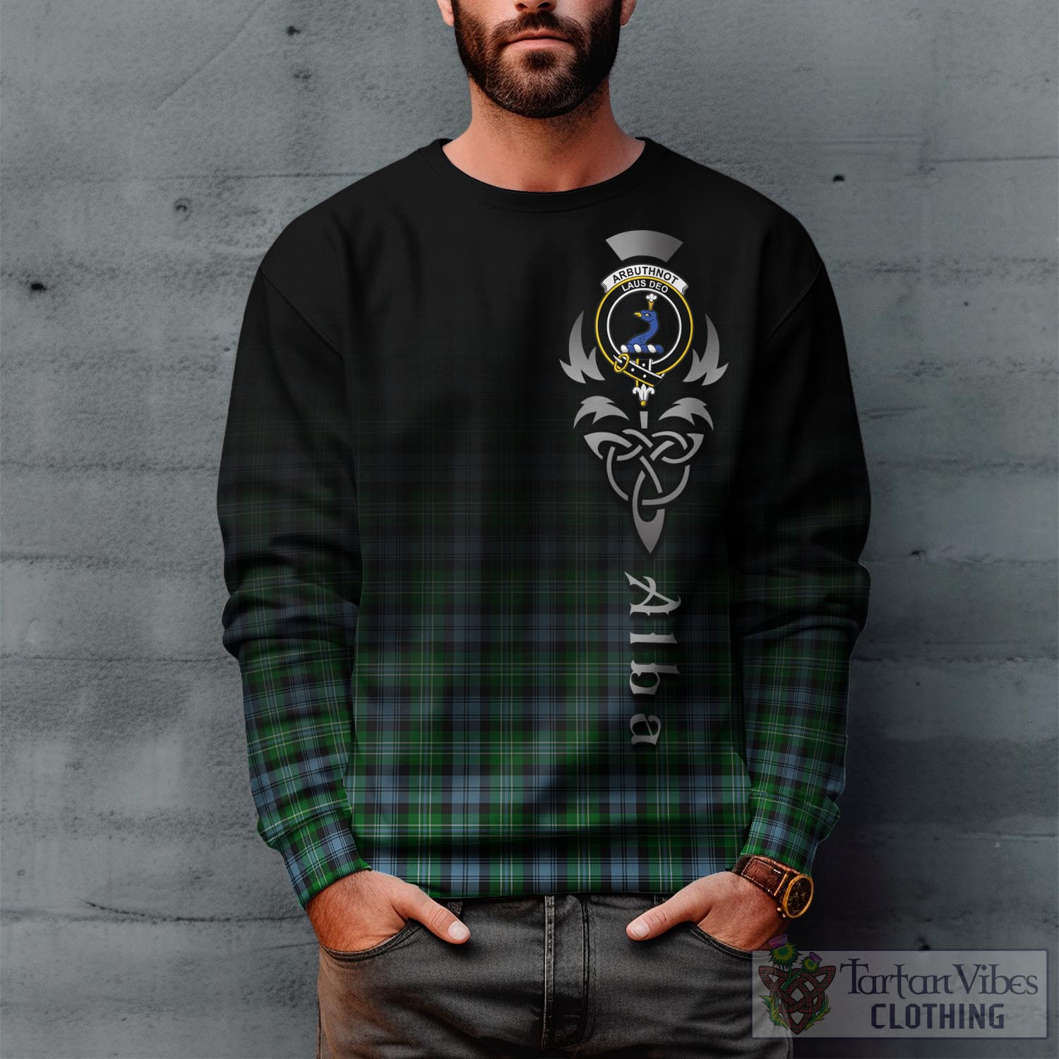 Tartan Vibes Clothing Arbuthnot Ancient Tartan Sweatshirt Featuring Alba Gu Brath Family Crest Celtic Inspired