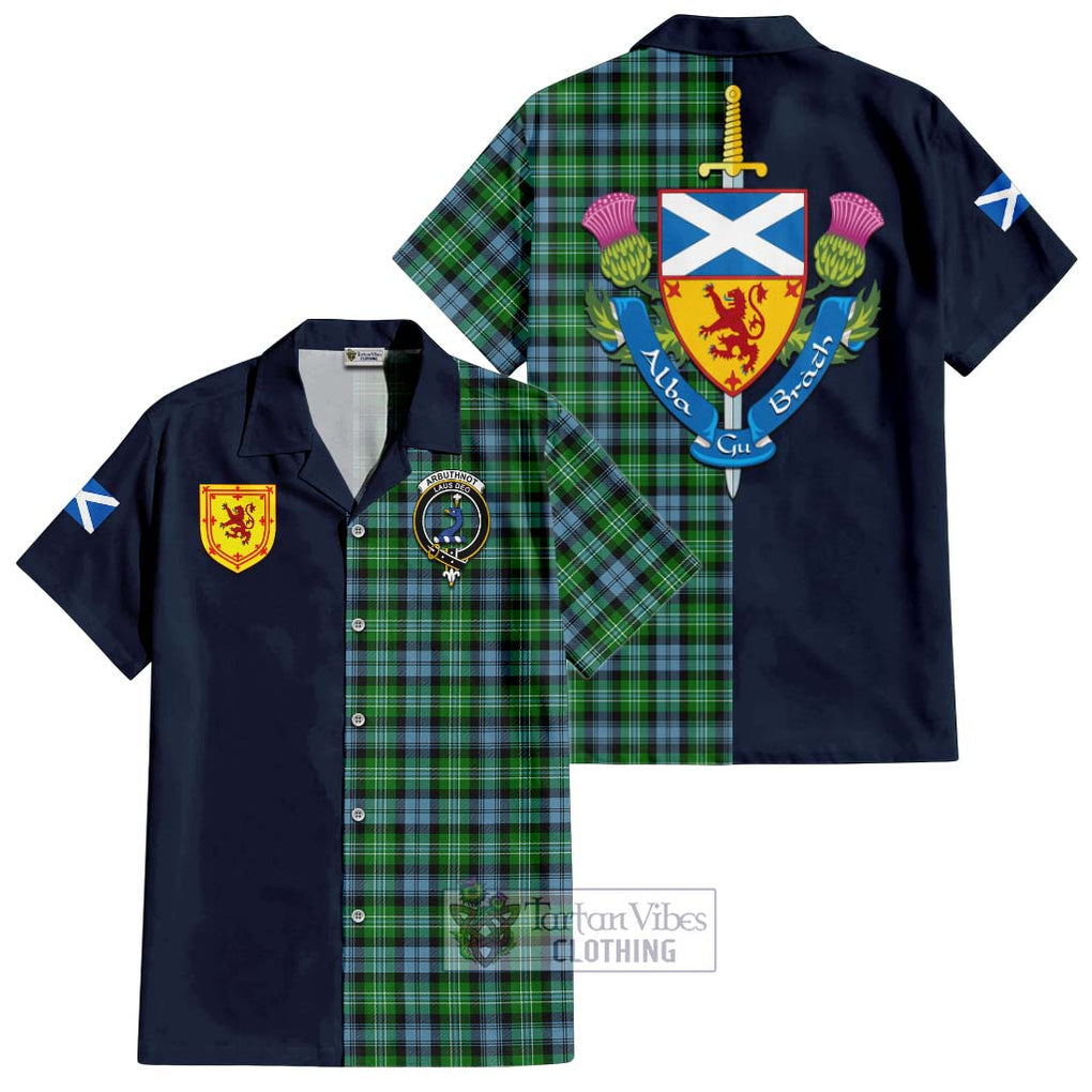 Tartan Vibes Clothing Arbuthnot Ancient Tartan Short Sleeve Button Shirt with Scottish Lion Royal Arm Half Style