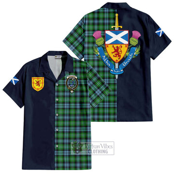 Arbuthnot Ancient Tartan Short Sleeve Button Shirt Alba with Scottish Lion Royal Arm Half Style