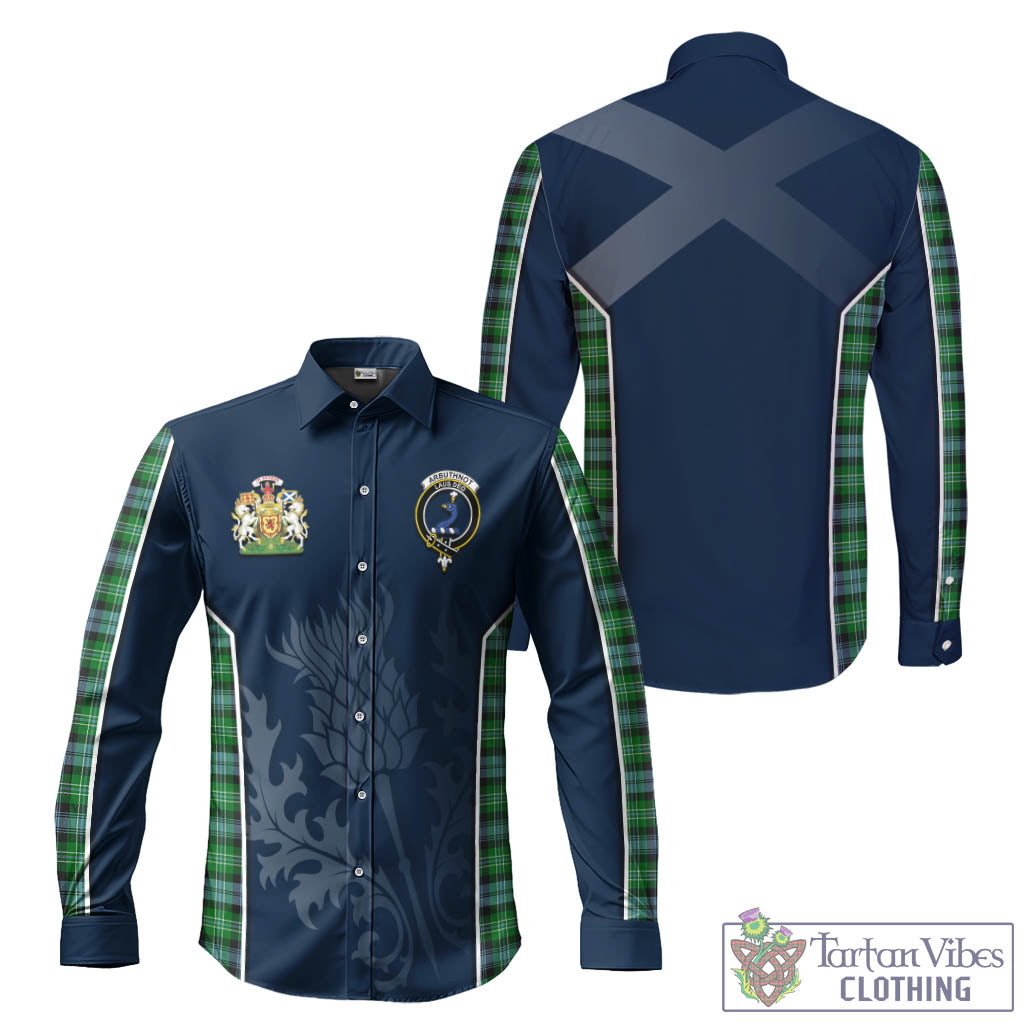 Tartan Vibes Clothing Arbuthnot Ancient Tartan Long Sleeve Button Up Shirt with Family Crest and Scottish Thistle Vibes Sport Style