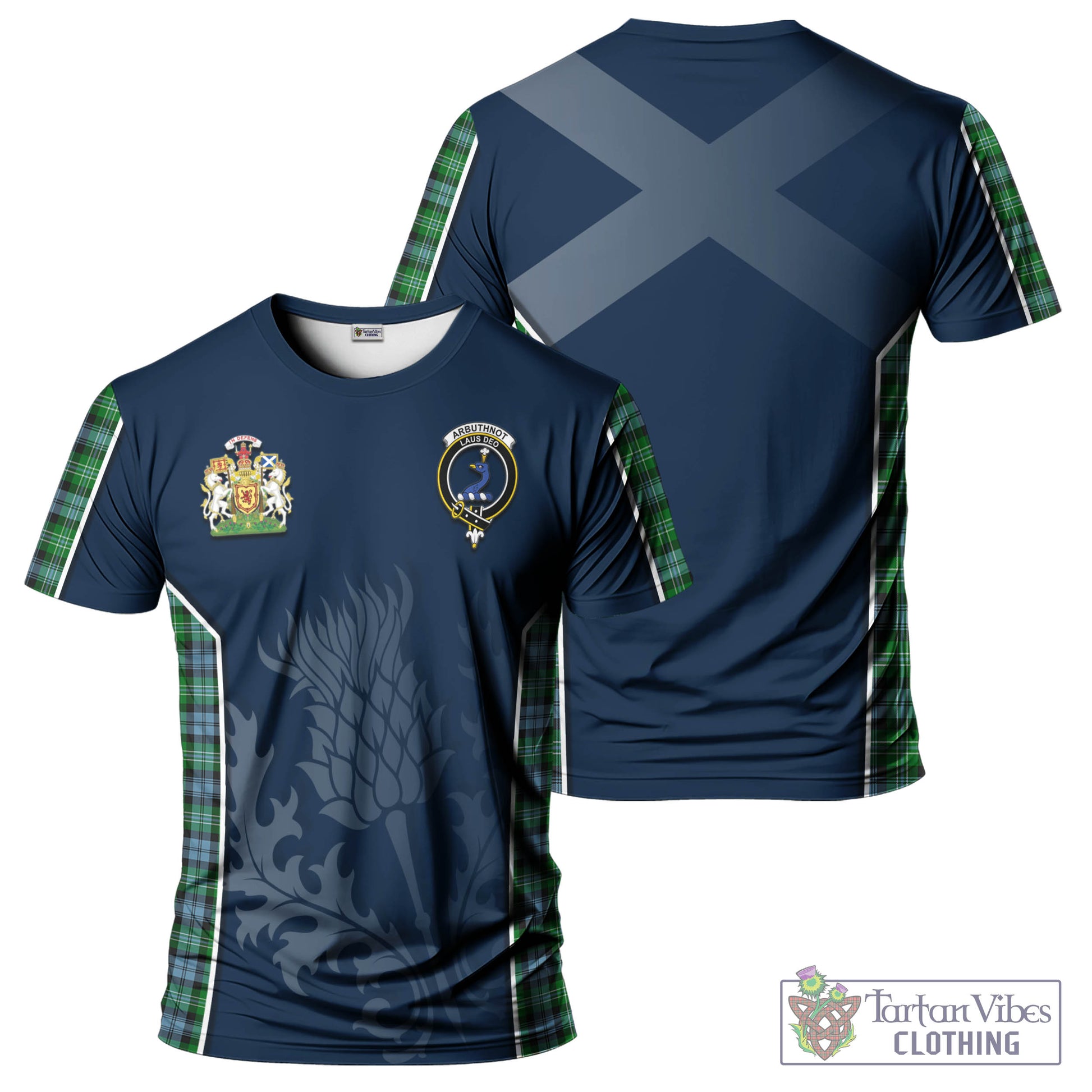 Tartan Vibes Clothing Arbuthnot Ancient Tartan T-Shirt with Family Crest and Scottish Thistle Vibes Sport Style