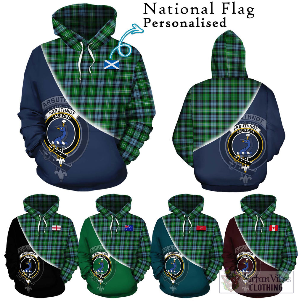 Arbuthnot Ancient Tartan Hoodie with Personalised National Flag and Family Crest Half Style Zip Hoodie - Tartanvibesclothing Shop