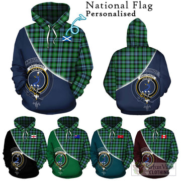 Arbuthnot Ancient Tartan Hoodie with Personalised National Flag and Family Crest Half Style