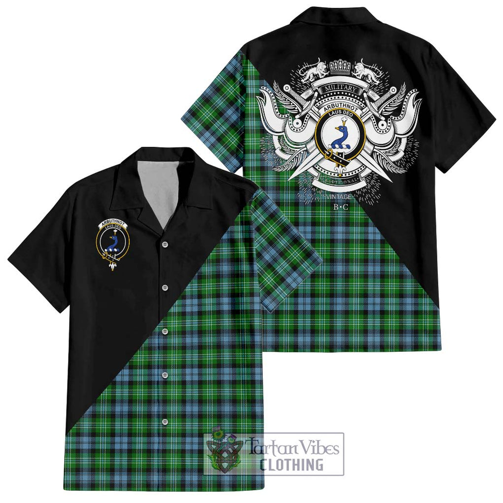 Arbuthnot Ancient Tartan Short Sleeve Button Shirt with Family Crest and Military Logo Style Kid - Tartanvibesclothing Shop