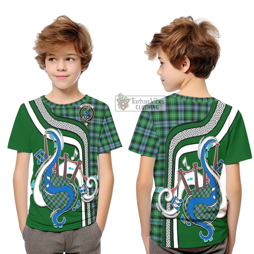 Tartan Vibes Clothing Arbuthnot Ancient Tartan Kid T-Shirt with Epic Bagpipe Style