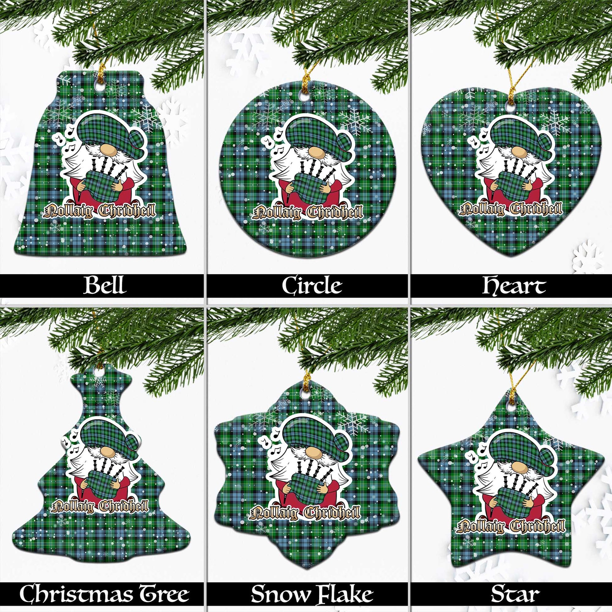 Arbuthnot Ancient Tartan Christmas Ornaments with Scottish Gnome Playing Bagpipes Ceramic - Tartanvibesclothing