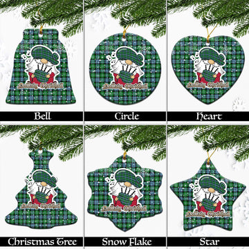 Arbuthnot Ancient Tartan Christmas Ceramic Ornaments with Scottish Gnome Playing Bagpipes