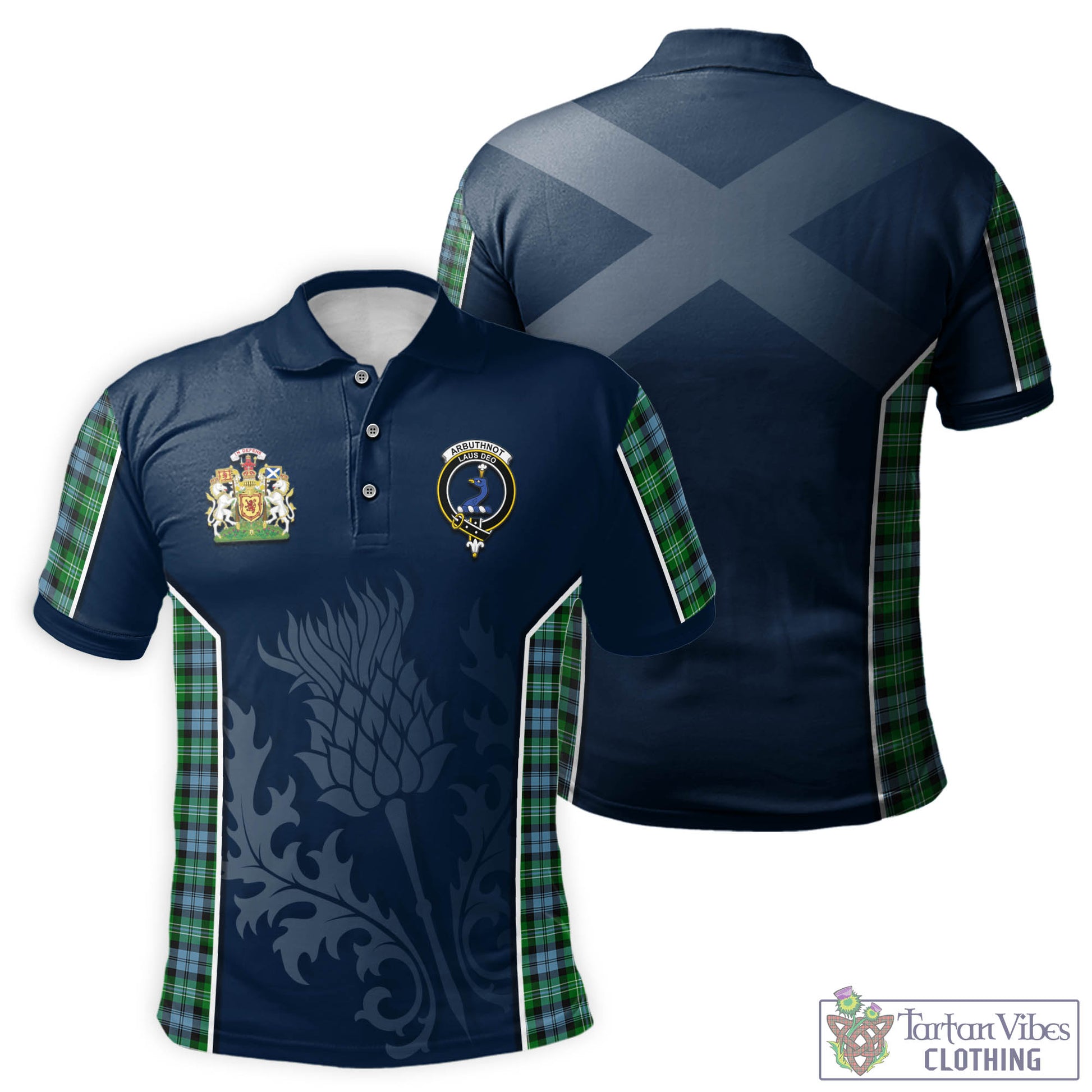 Tartan Vibes Clothing Arbuthnot Ancient Tartan Men's Polo Shirt with Family Crest and Scottish Thistle Vibes Sport Style