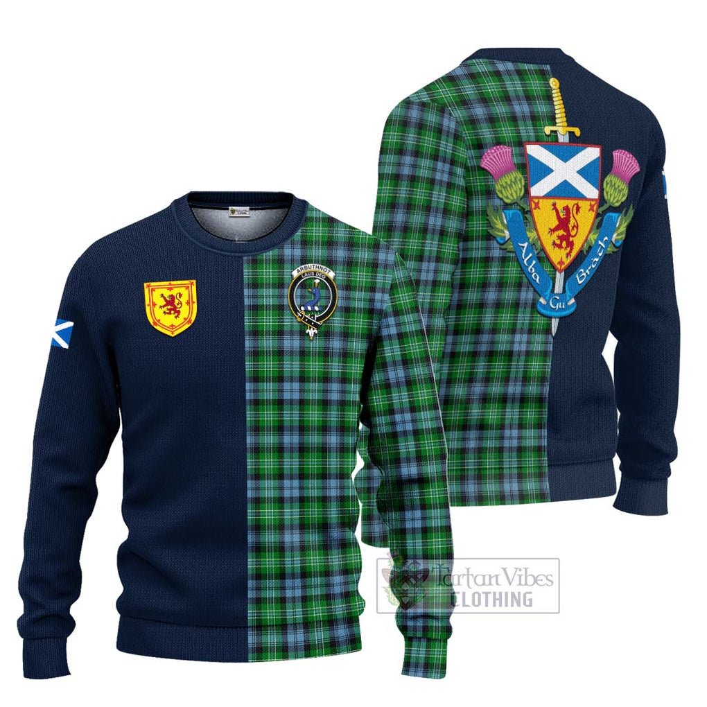 Tartan Vibes Clothing Arbuthnot Ancient Tartan Knitted Sweater with Scottish Lion Royal Arm Half Style