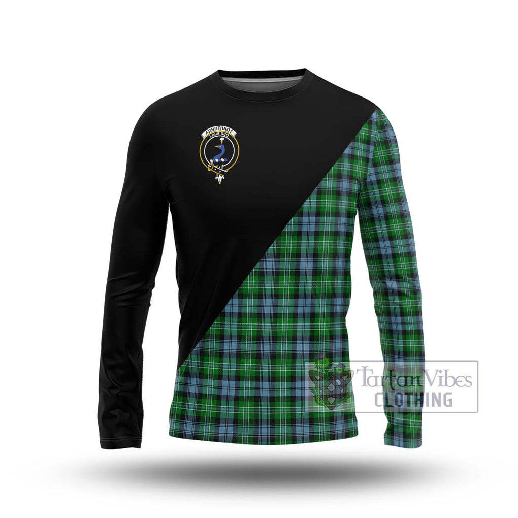 Arbuthnot Ancient Tartan Long Sleeve T-Shirt with Family Crest and Military Logo Style Unisex - Tartanvibesclothing Shop