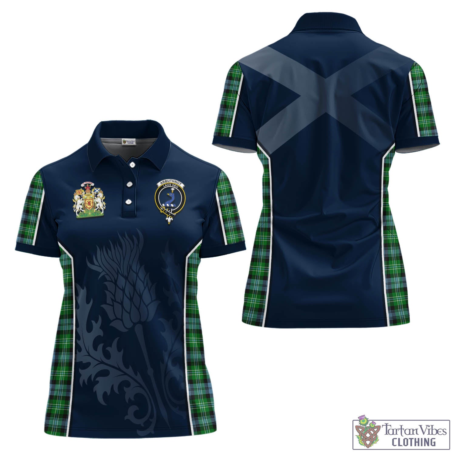 Tartan Vibes Clothing Arbuthnot Ancient Tartan Women's Polo Shirt with Family Crest and Scottish Thistle Vibes Sport Style