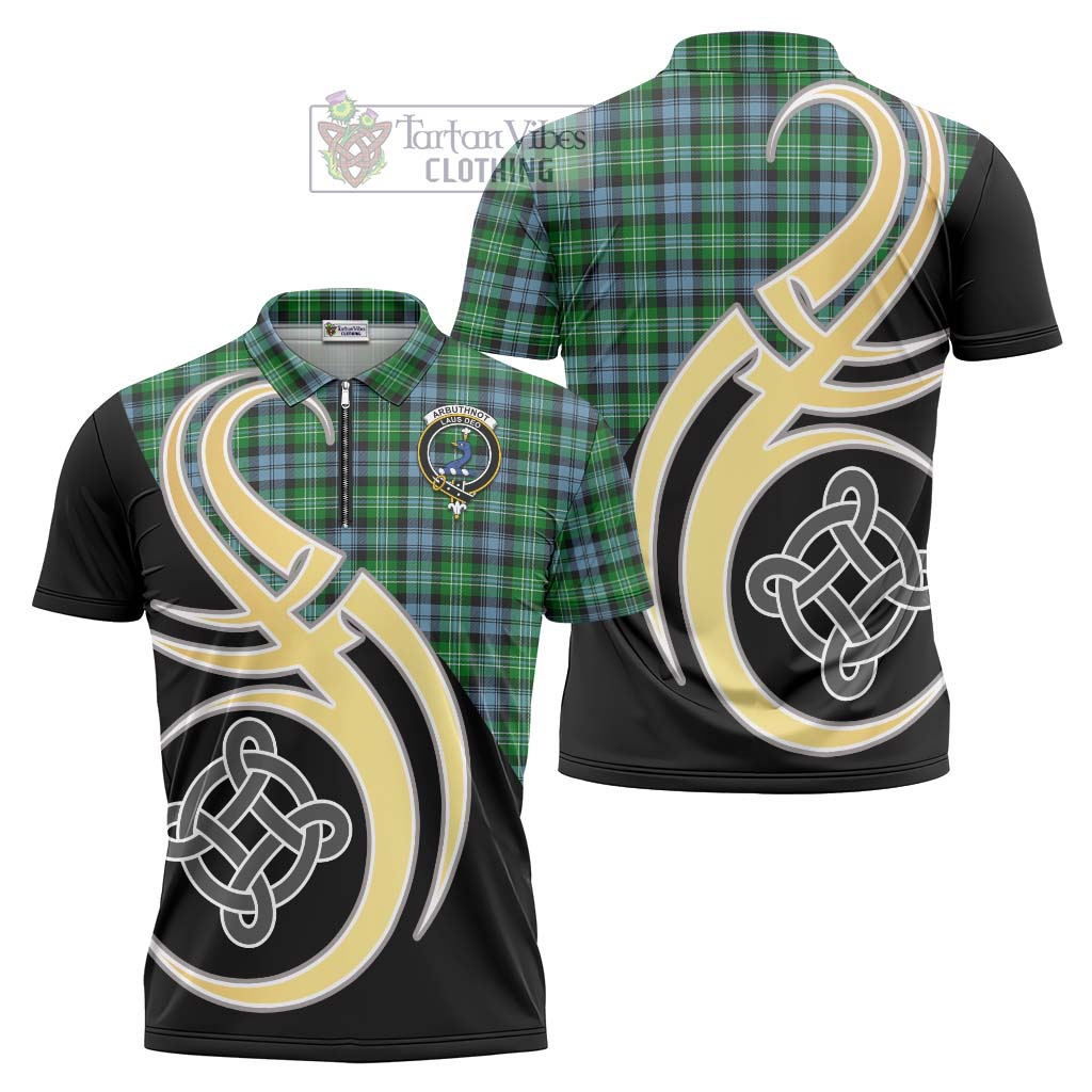 Tartan Vibes Clothing Arbuthnot Ancient Tartan Zipper Polo Shirt with Family Crest and Celtic Symbol Style