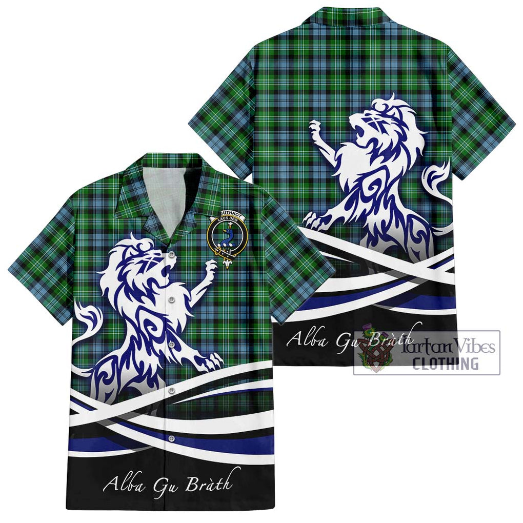 Arbuthnot Ancient Tartan Short Sleeve Button Shirt with Alba Gu Brath Regal Lion Emblem Kid - Tartanvibesclothing Shop