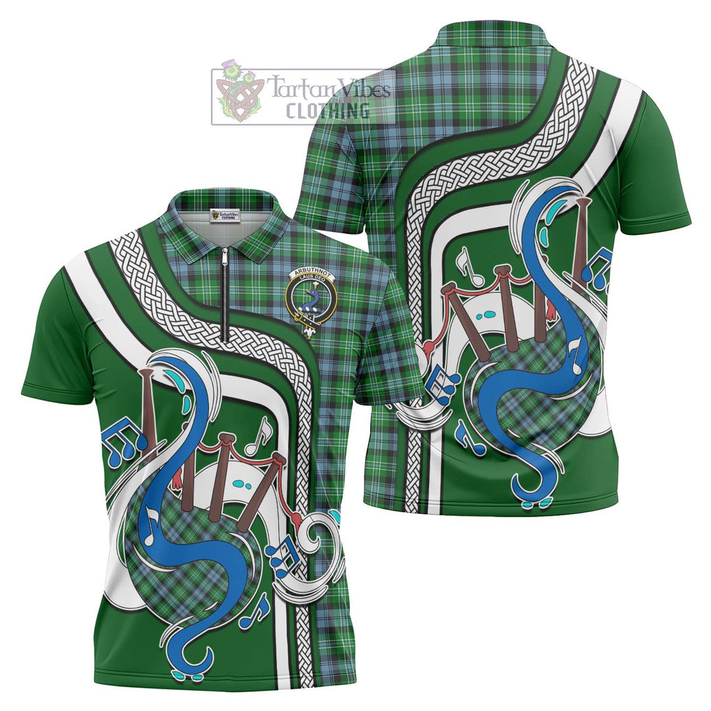 Arbuthnot Ancient Tartan Zipper Polo Shirt with Epic Bagpipe Style Unisex - Tartanvibesclothing Shop