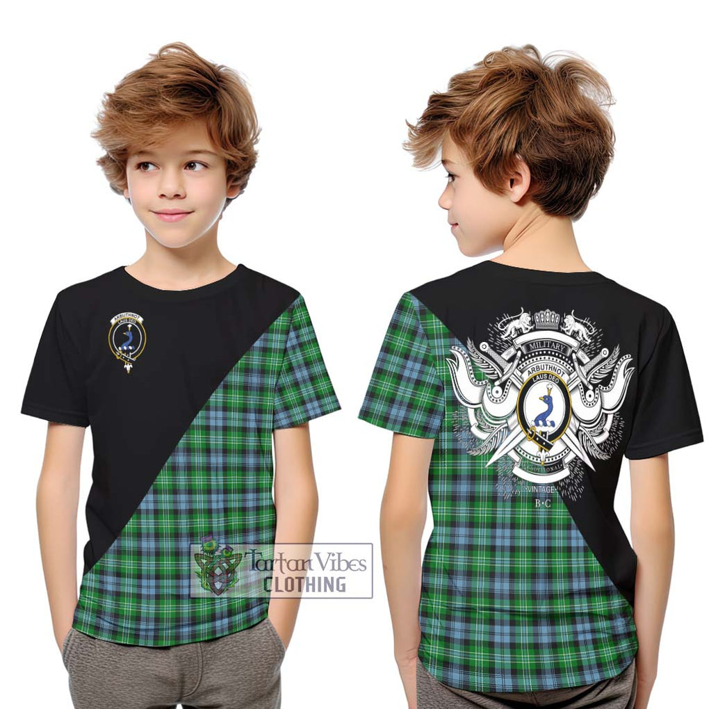 Arbuthnot Ancient Tartan Kid T-Shirt with Family Crest and Military Logo Style Youth XL Size14 - Tartanvibesclothing Shop