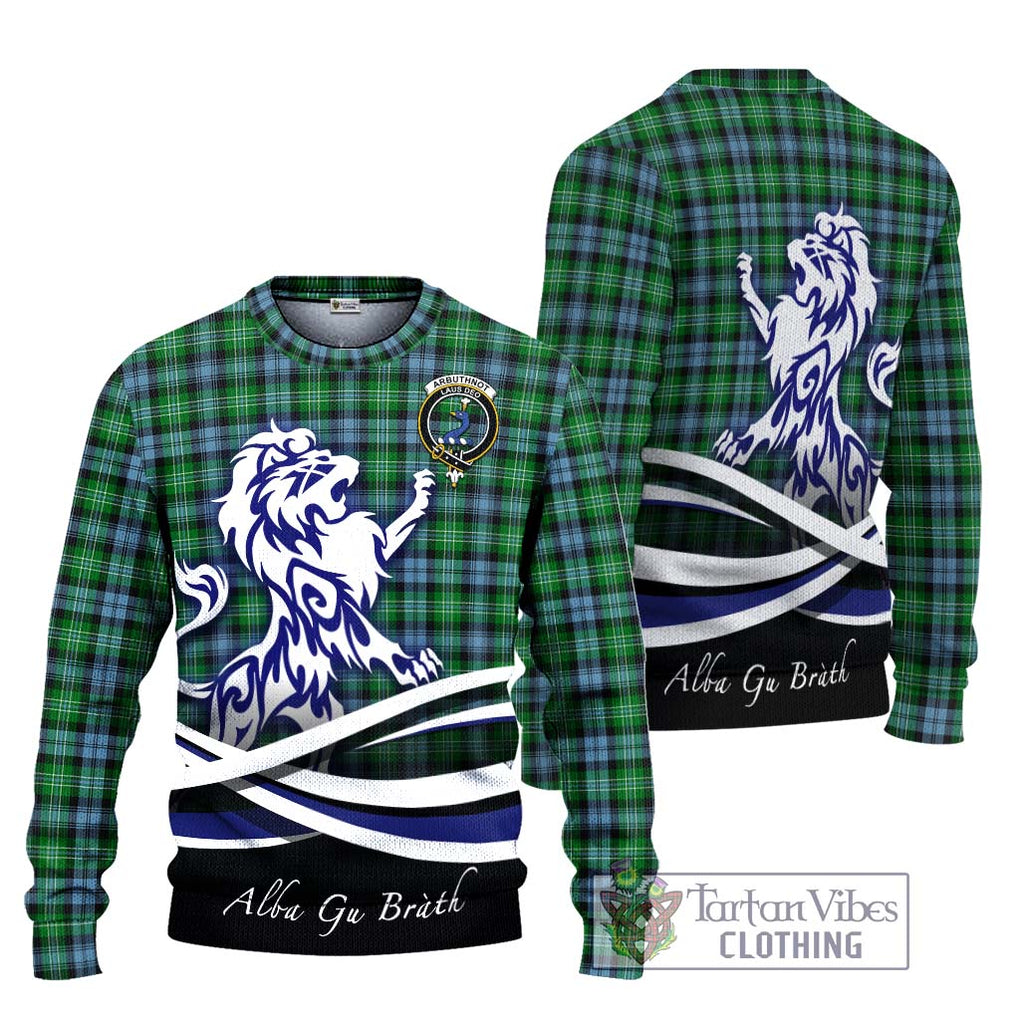 Arbuthnot Ancient Tartan Knitted Sweater with Alba Gu Brath Regal Lion Emblem Unisex - Tartanvibesclothing Shop