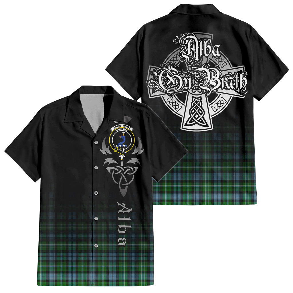 Tartan Vibes Clothing Arbuthnot Ancient Tartan Short Sleeve Button Up Featuring Alba Gu Brath Family Crest Celtic Inspired