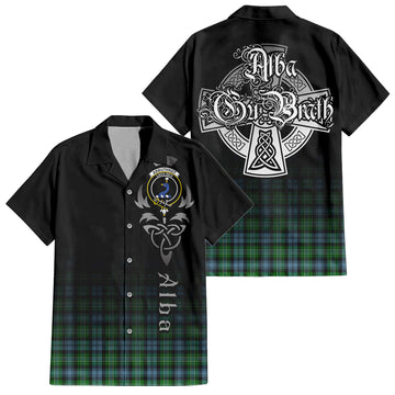 Arbuthnot Ancient Tartan Short Sleeve Button Up Featuring Alba Gu Brath Family Crest Celtic Inspired