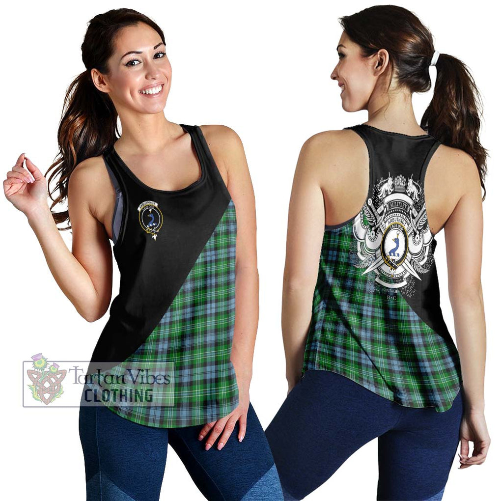 Arbuthnot Ancient Tartan Women's Racerback Tanks with Family Crest and Military Logo Style 4XL - Tartanvibesclothing Shop