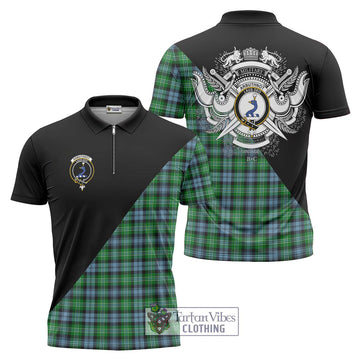 Arbuthnot Ancient Tartan Zipper Polo Shirt with Family Crest and Military Logo Style