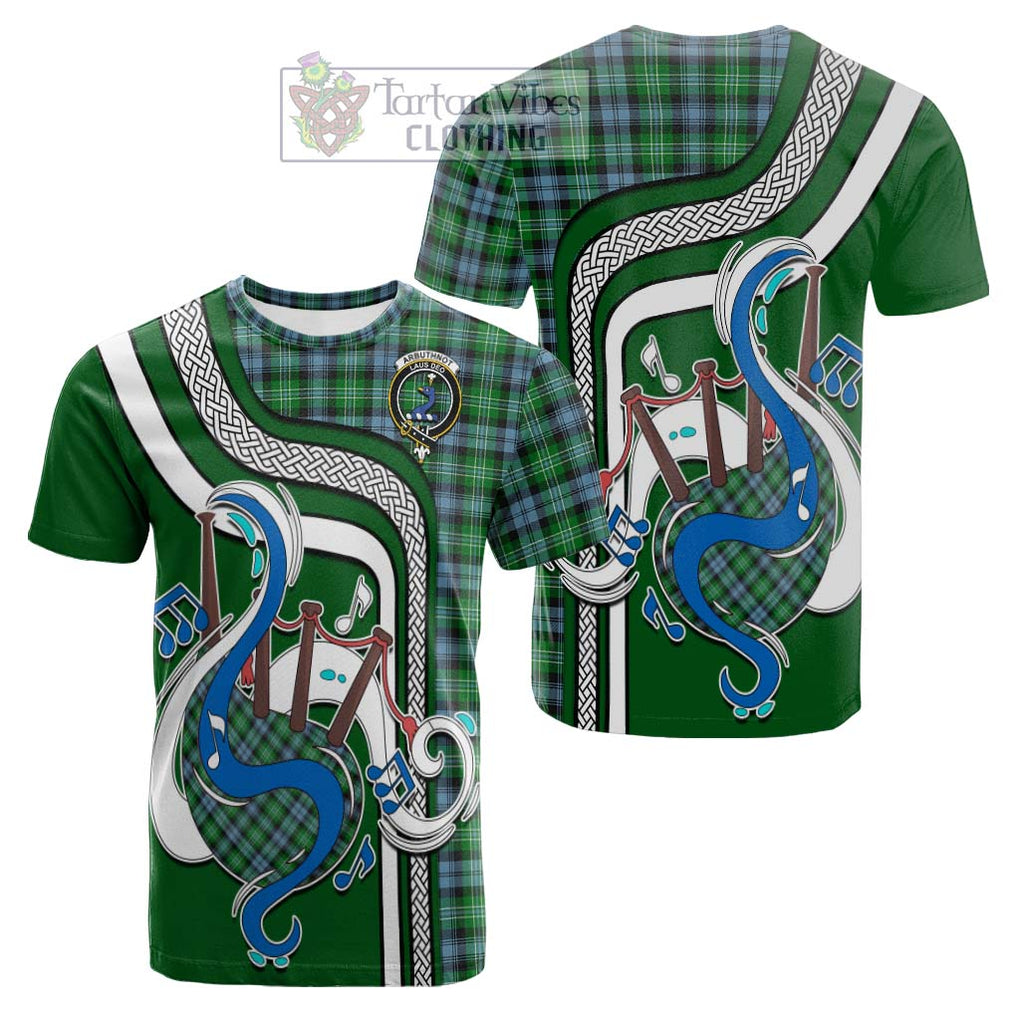 Tartan Vibes Clothing Arbuthnot Ancient Tartan Cotton T-shirt with Epic Bagpipe Style