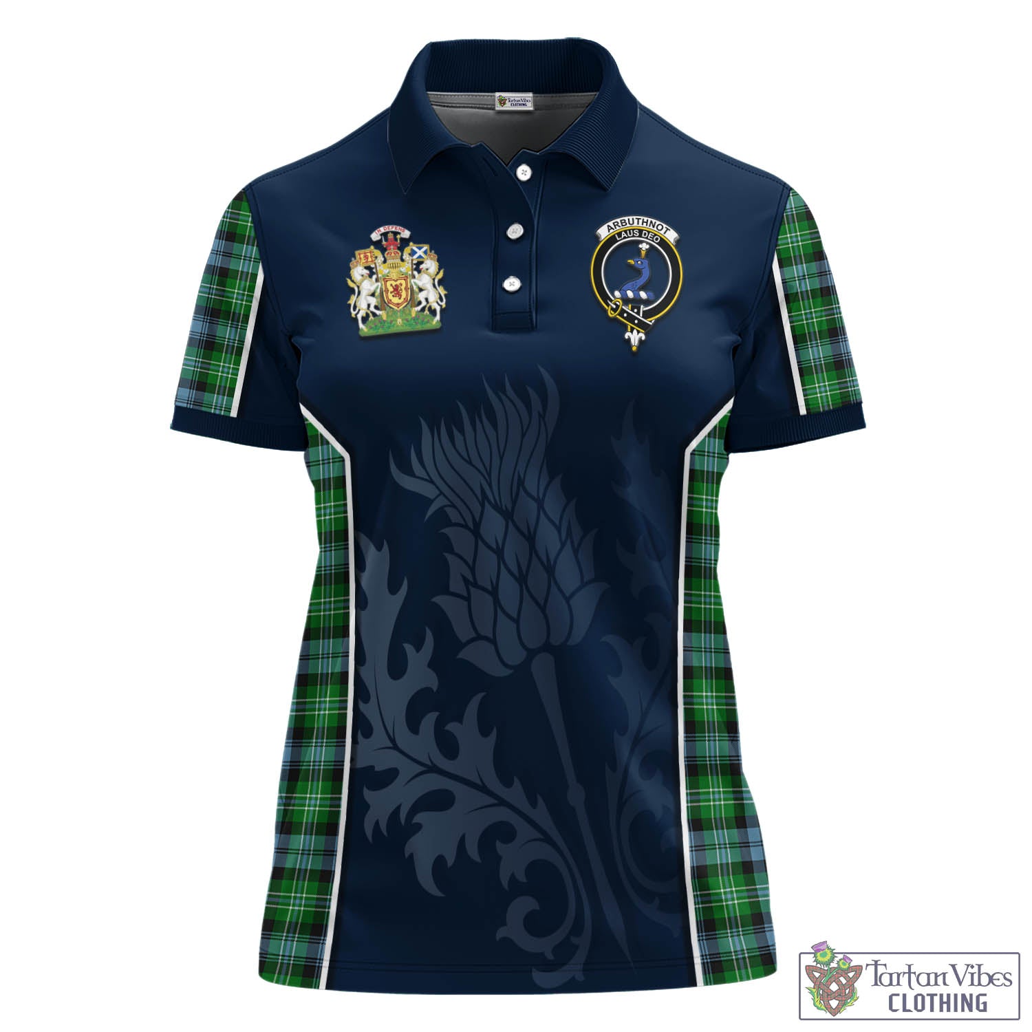 Tartan Vibes Clothing Arbuthnot Ancient Tartan Women's Polo Shirt with Family Crest and Scottish Thistle Vibes Sport Style