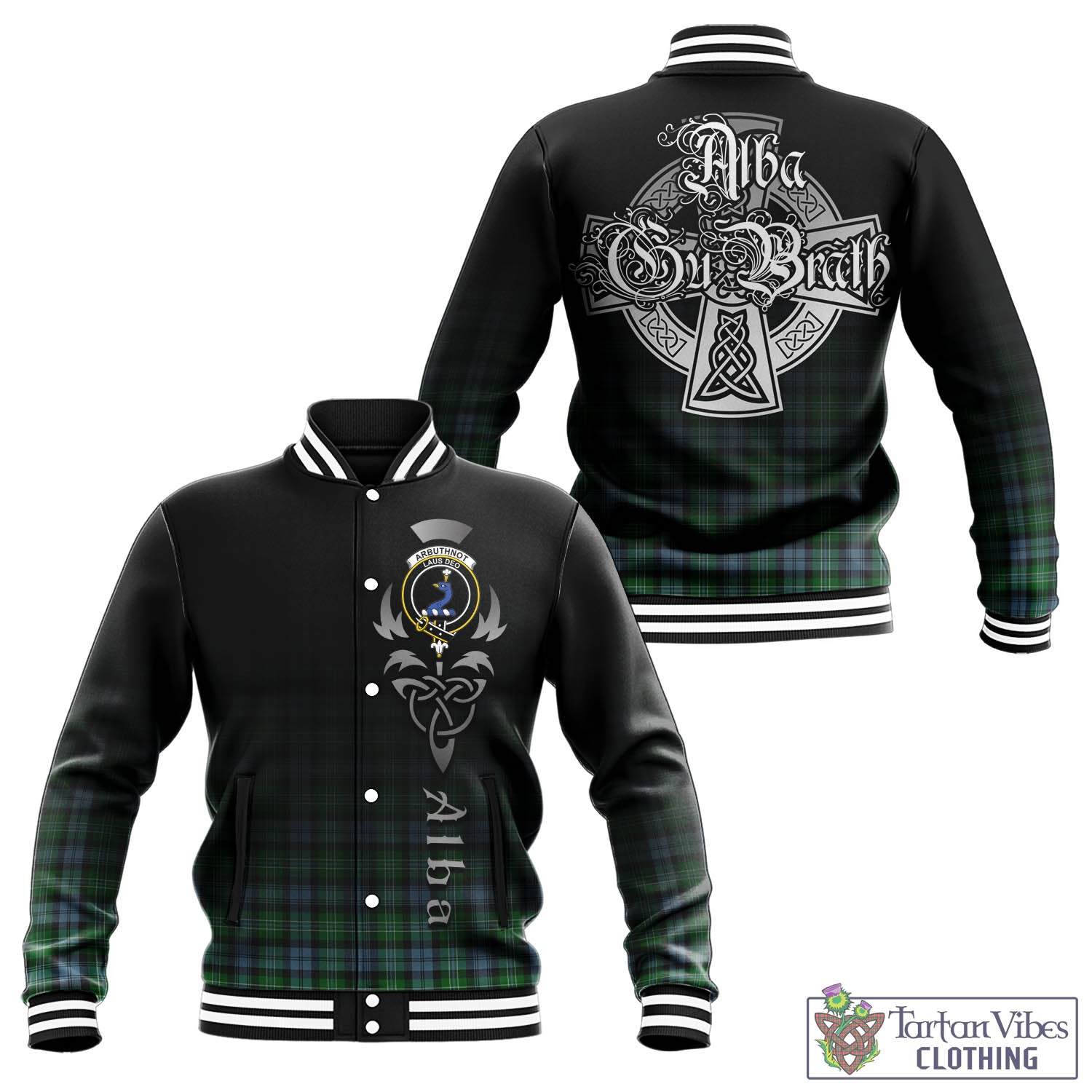 Tartan Vibes Clothing Arbuthnot Ancient Tartan Baseball Jacket Featuring Alba Gu Brath Family Crest Celtic Inspired