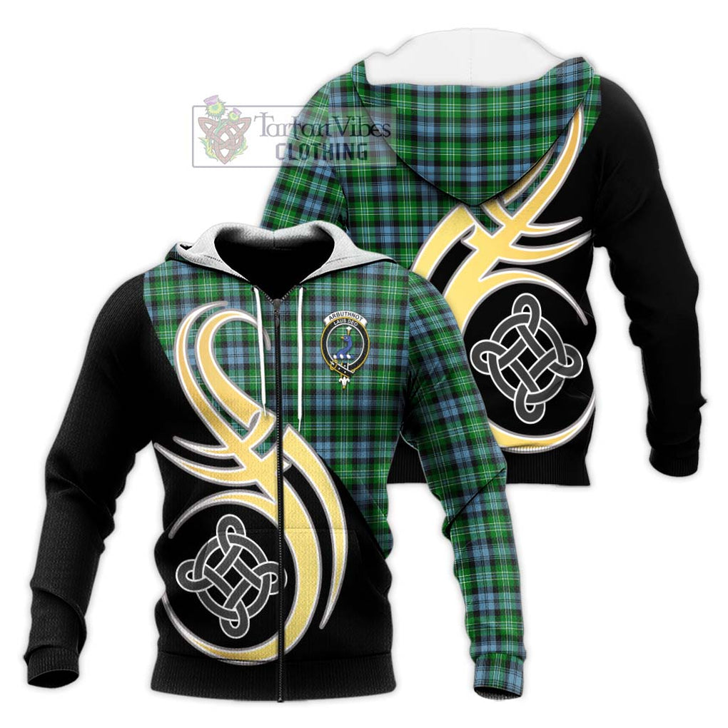 Arbuthnot Ancient Tartan Knitted Hoodie with Family Crest and Celtic Symbol Style Unisex Knitted Zip Hoodie - Tartan Vibes Clothing