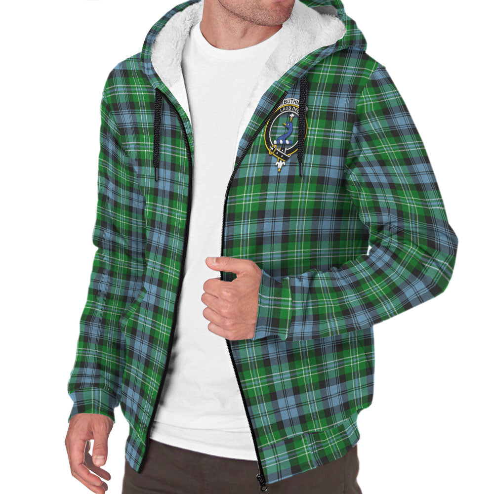 Arbuthnot Ancient Tartan Sherpa Hoodie with Family Crest - Tartanvibesclothing