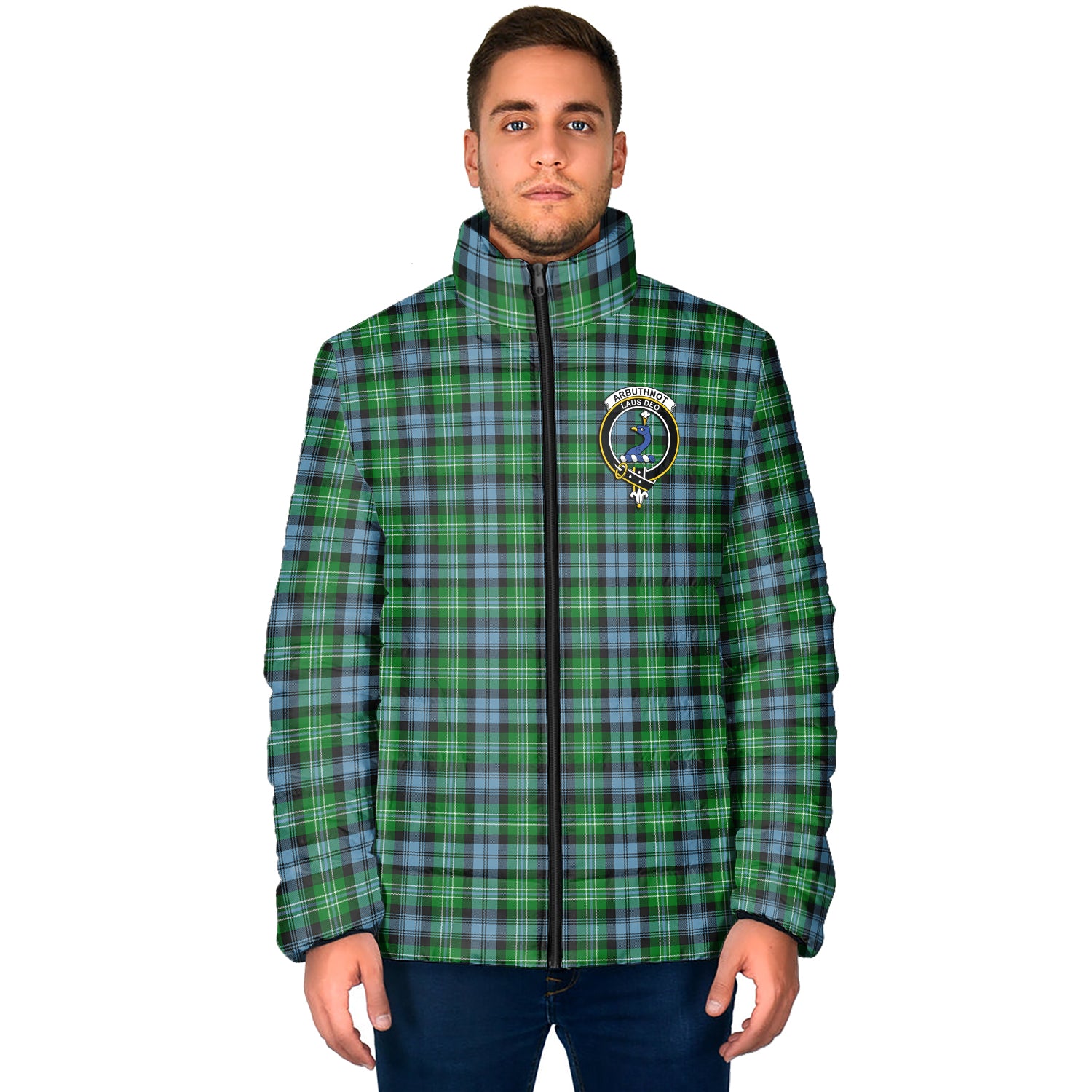 Arbuthnot Ancient Tartan Padded Jacket with Family Crest - Tartan Vibes Clothing