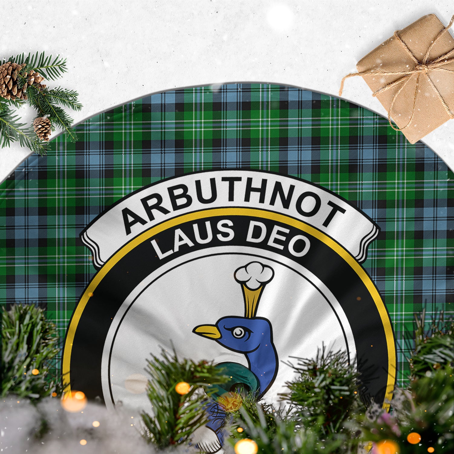 Arbuthnot Ancient Tartan Christmas Tree Skirt with Family Crest - Tartanvibesclothing